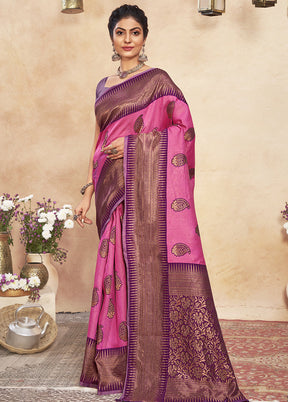 Pink Cotton Saree With Blouse Piece