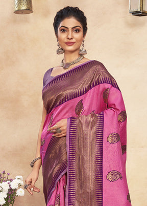 Pink Cotton Saree With Blouse Piece