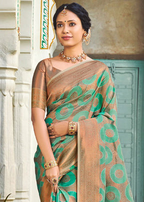 Turquoise Organza Saree With Blouse Piece