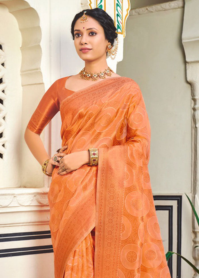 Peach Organza Saree With Blouse Piece