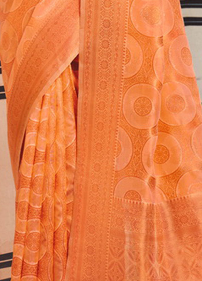 Peach Organza Saree With Blouse Piece