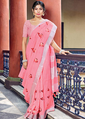 Pink Spun Silk Saree With Blouse Piece