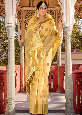 Yellow Spun Silk Saree With Blouse Piece