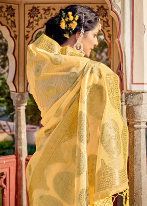 Yellow Spun Silk Saree With Blouse Piece