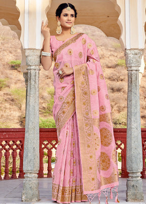 Pink Spun Silk Saree With Blouse Piece