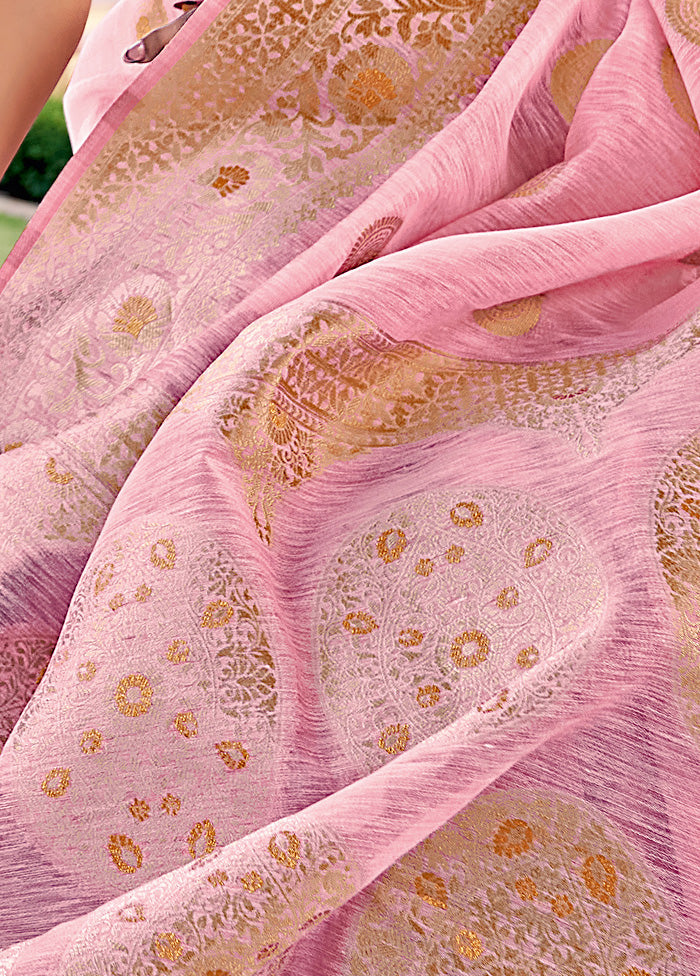 Pink Spun Silk Saree With Blouse Piece