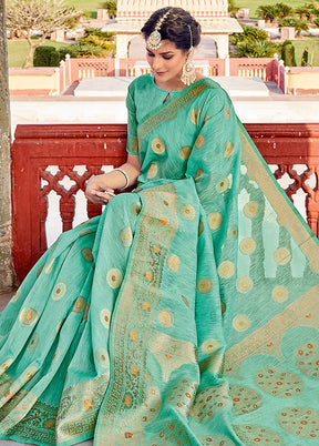 Sea Green Spun Silk Saree With Blouse Piece