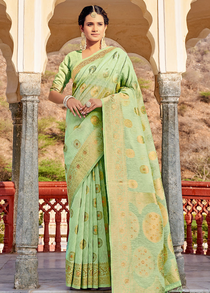 Light Green Spun Silk Saree With Blouse Piece