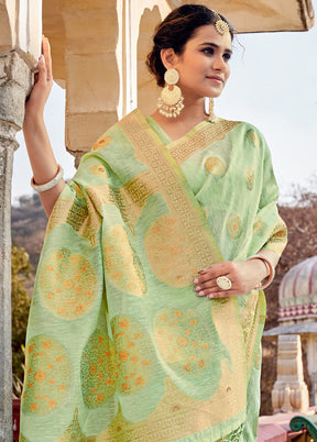 Light Green Spun Silk Saree With Blouse Piece