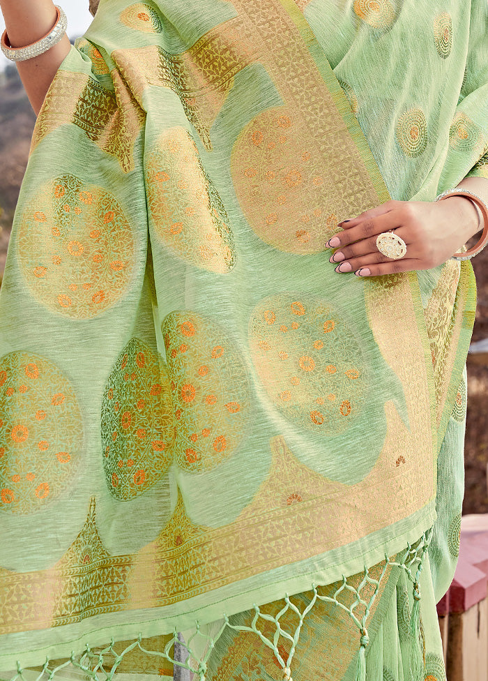 Light Green Spun Silk Saree With Blouse Piece