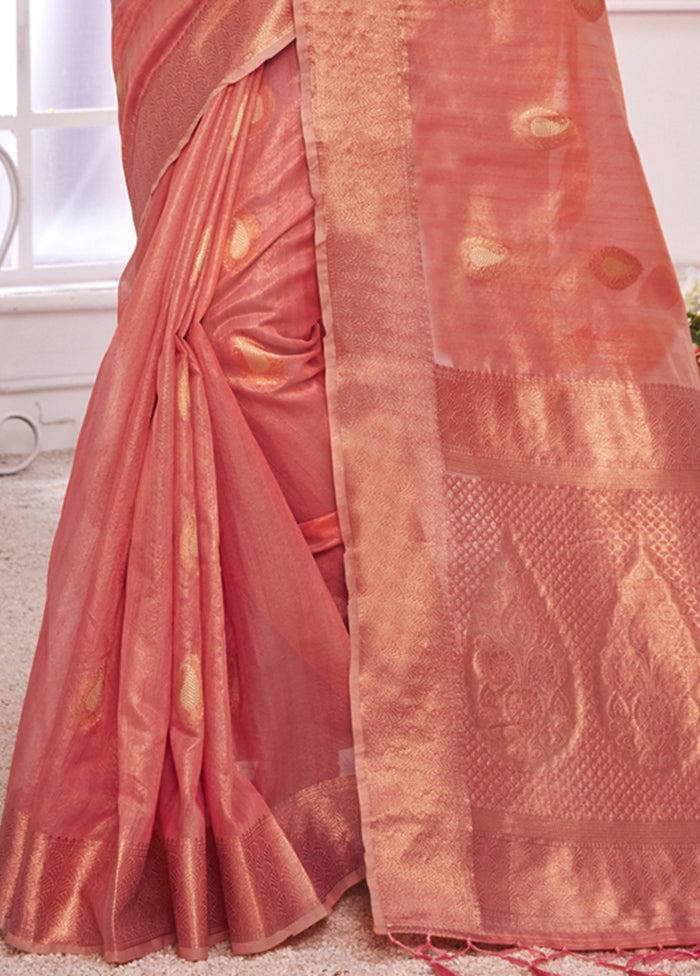 Peach Organza Saree With Blouse Piece