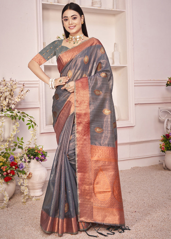 Grey Organza Saree With Blouse Piece