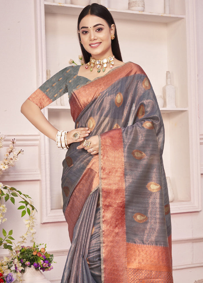 Grey Organza Saree With Blouse Piece