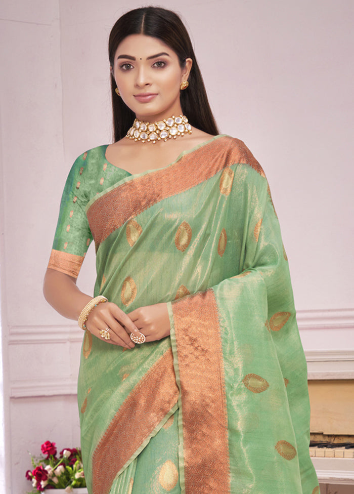 Sea Green Organza Saree With Blouse Piece