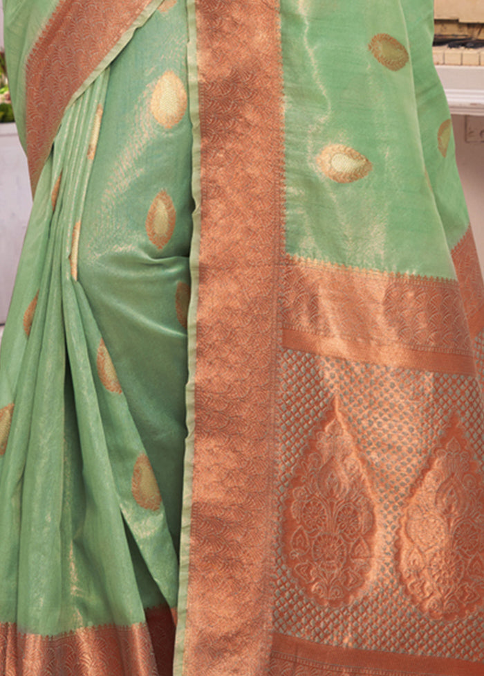 Sea Green Organza Saree With Blouse Piece