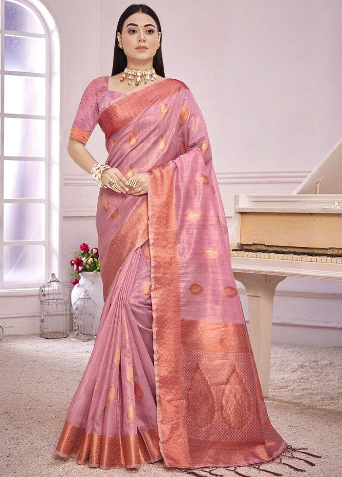 Pink Organza Saree With Blouse Piece