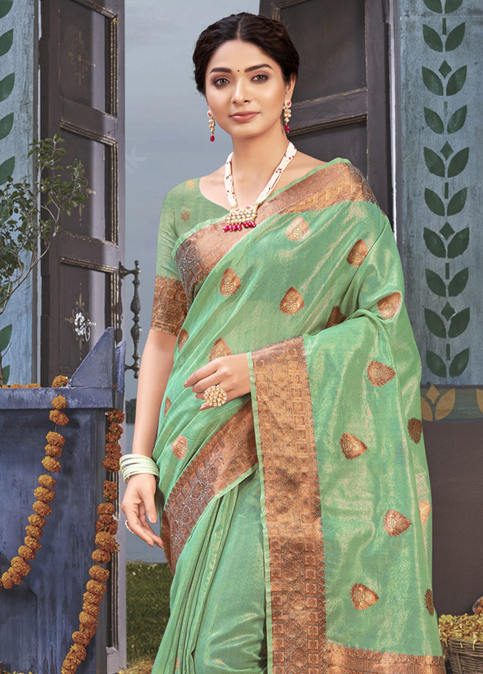 Green Organza Saree With Blouse Piece