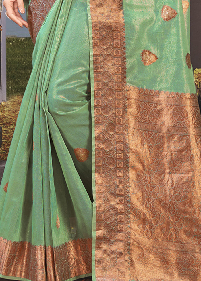 Green Organza Saree With Blouse Piece