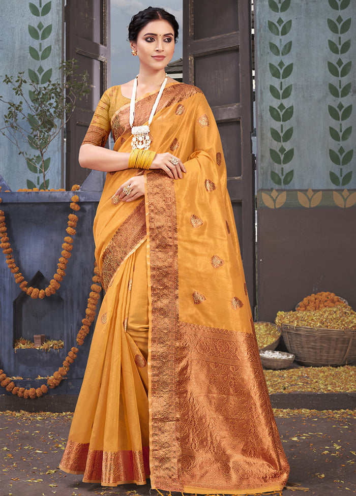 Mustard Organza Saree With Blouse Piece