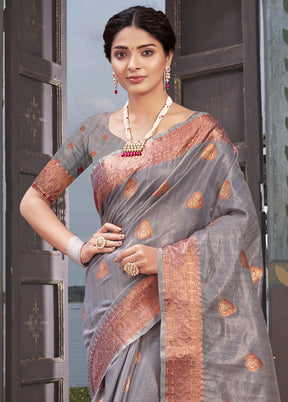 Grey Organza Saree With Blouse Piece