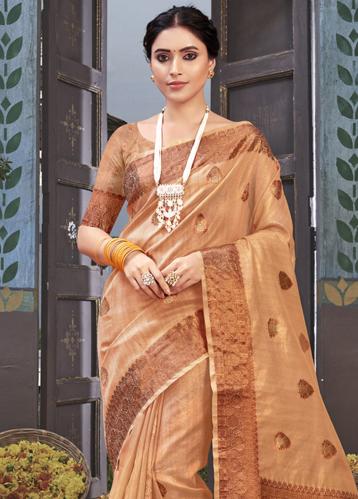 Beige Organza Saree With Blouse Piece