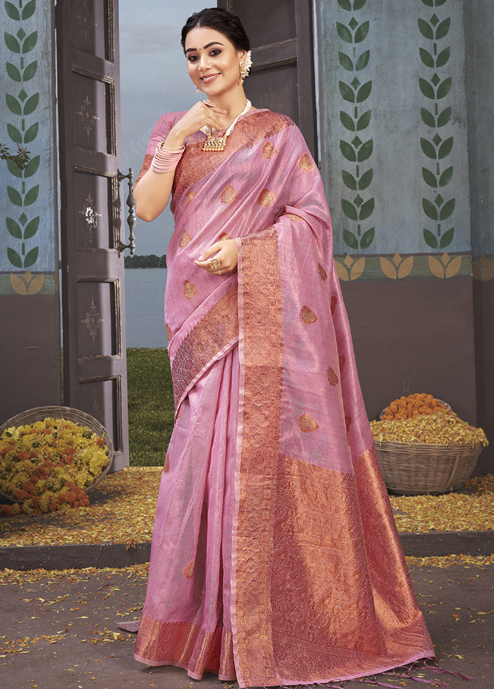 Pink Organza Saree With Blouse Piece