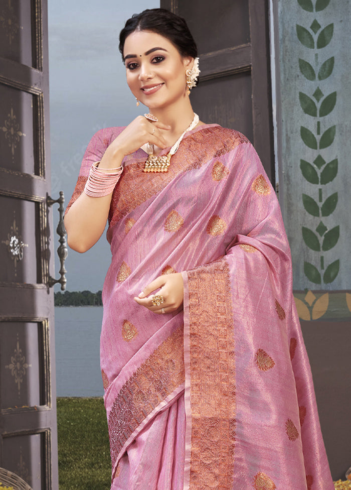 Pink Organza Saree With Blouse Piece