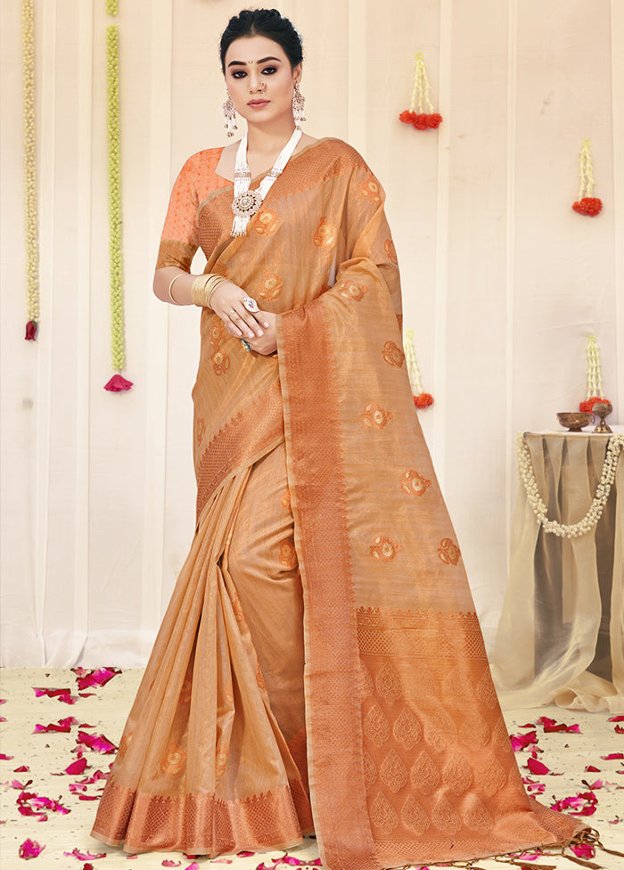 Beige Organza Saree With Blouse Piece