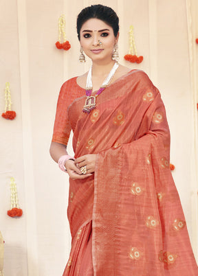 Peach Organza Saree With Blouse Piece