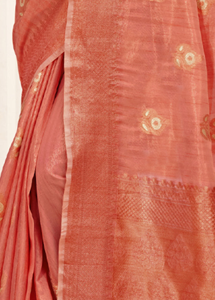 Peach Organza Saree With Blouse Piece