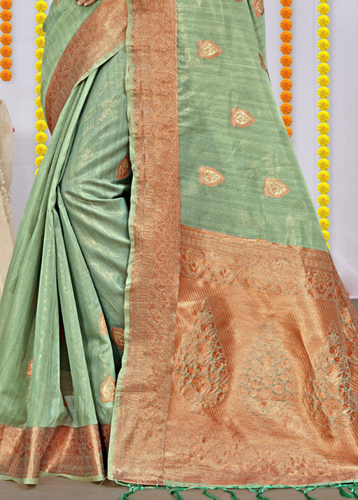 Green Organza Saree With Blouse Piece