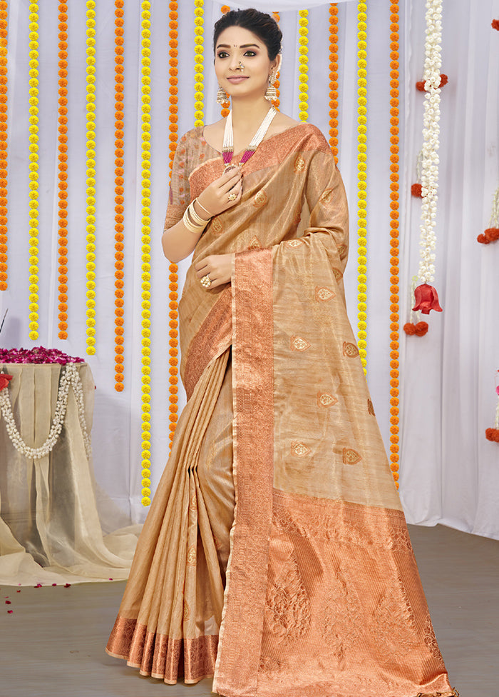 Beige Organza Saree With Blouse Piece