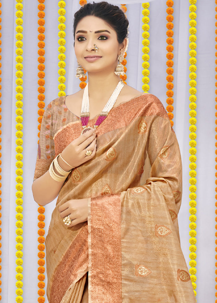 Beige Organza Saree With Blouse Piece