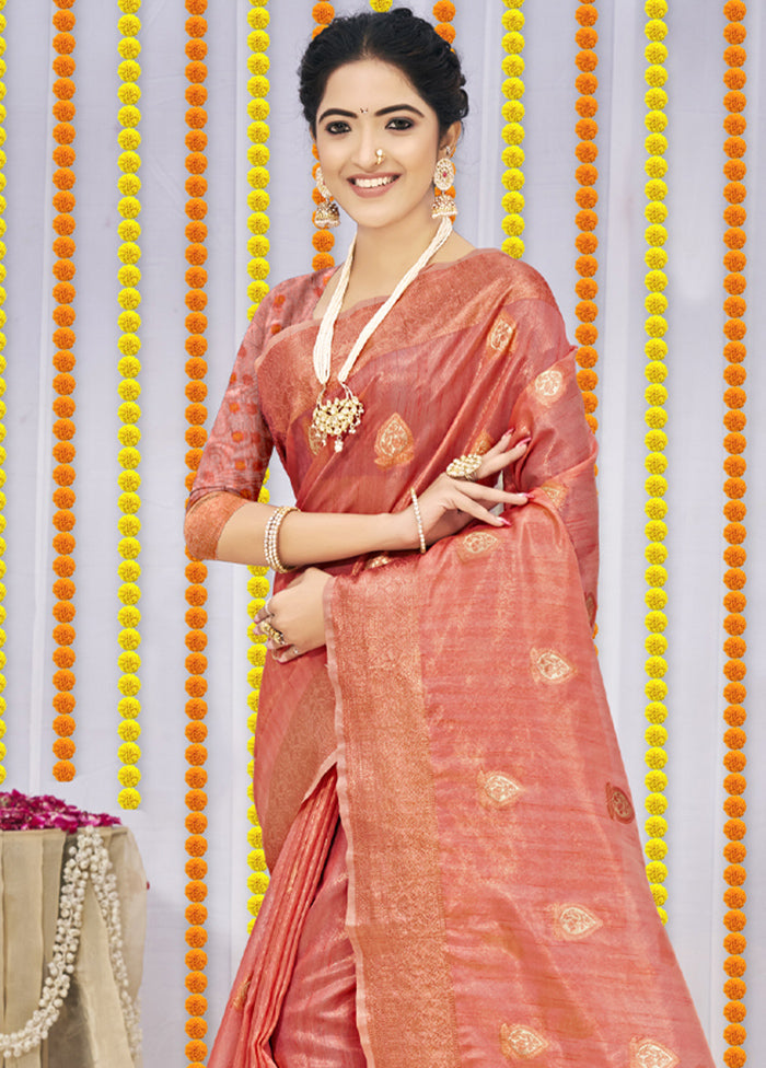 Peach Organza Saree With Blouse Piece