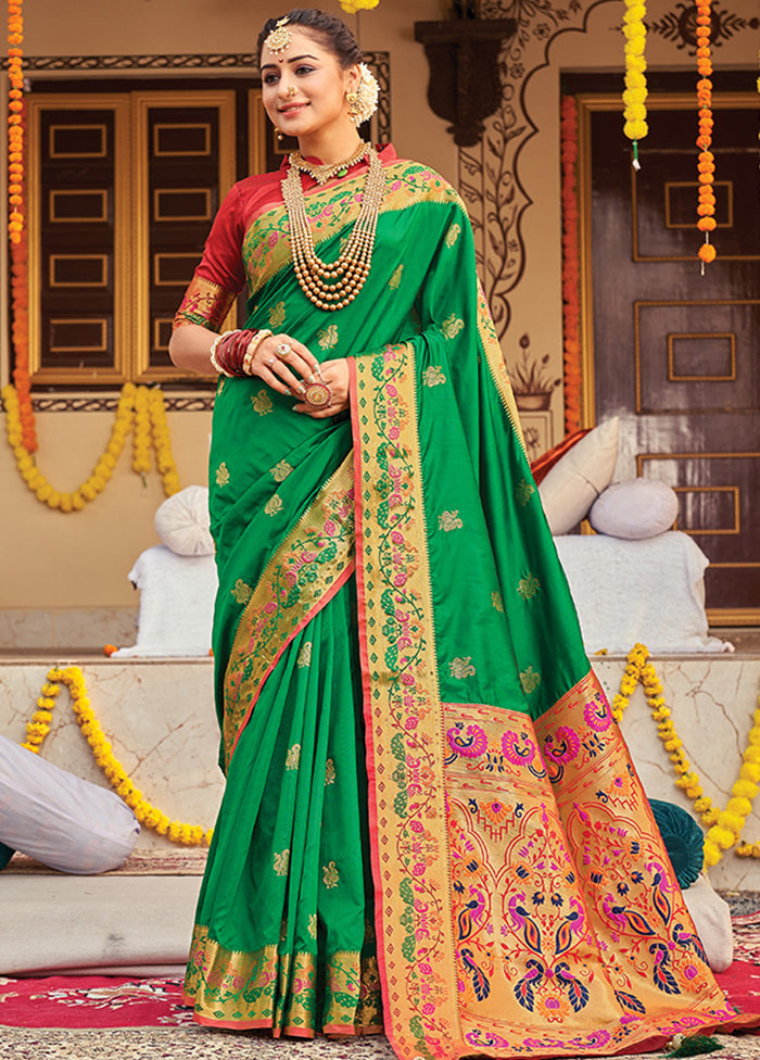 Green Spun Silk Saree With Blouse Piece