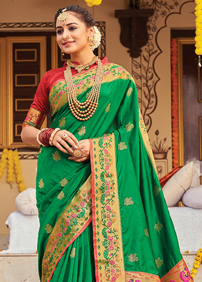 Green Spun Silk Saree With Blouse Piece