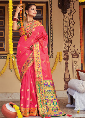 Pink Spun Silk Saree With Blouse Piece