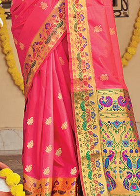 Pink Spun Silk Saree With Blouse Piece