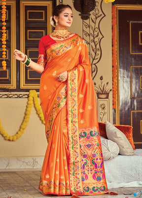 Orange Spun Silk Saree With Blouse Piece