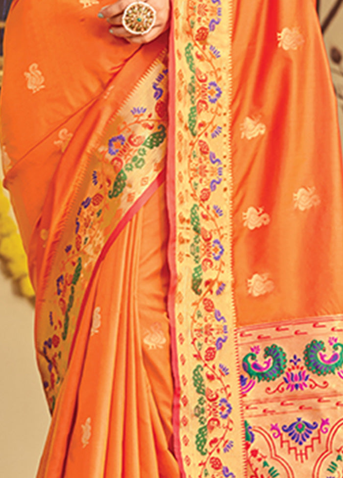 Orange Spun Silk Saree With Blouse Piece