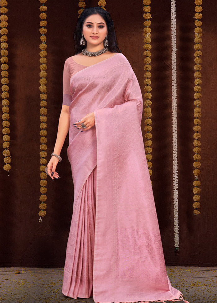 Pink Spun Silk Saree With Blouse Piece