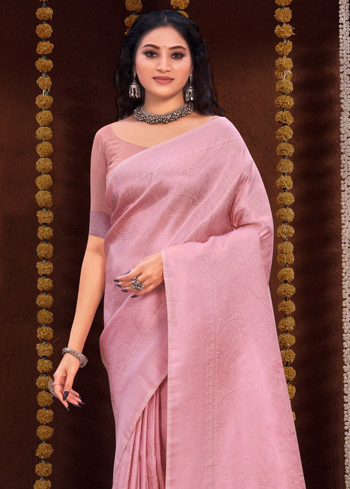 Pink Spun Silk Saree With Blouse Piece