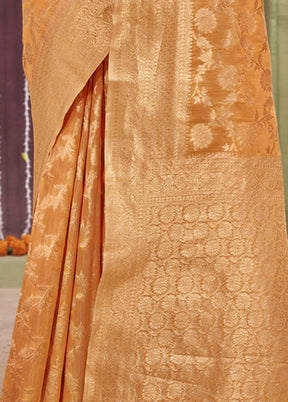 Orange Linen Silk Saree With Blouse Piece