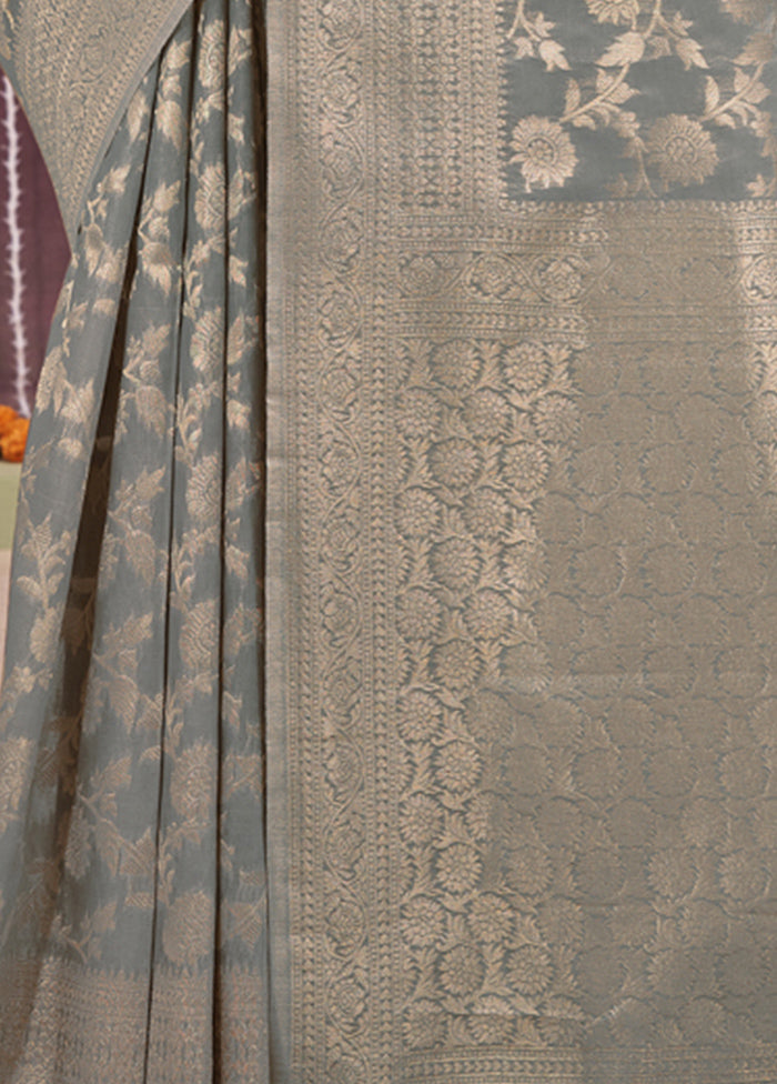 Grey Linen Silk Saree With Blouse Piece