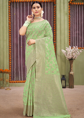 Green Linen Silk Saree With Blouse Piece