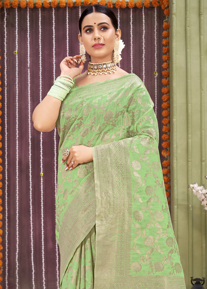 Green Linen Silk Saree With Blouse Piece