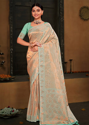 Sea Green Spun Silk Saree With Blouse Piece