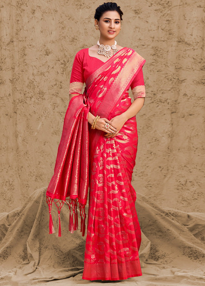 Pink Spun Silk Saree With Blouse Piece