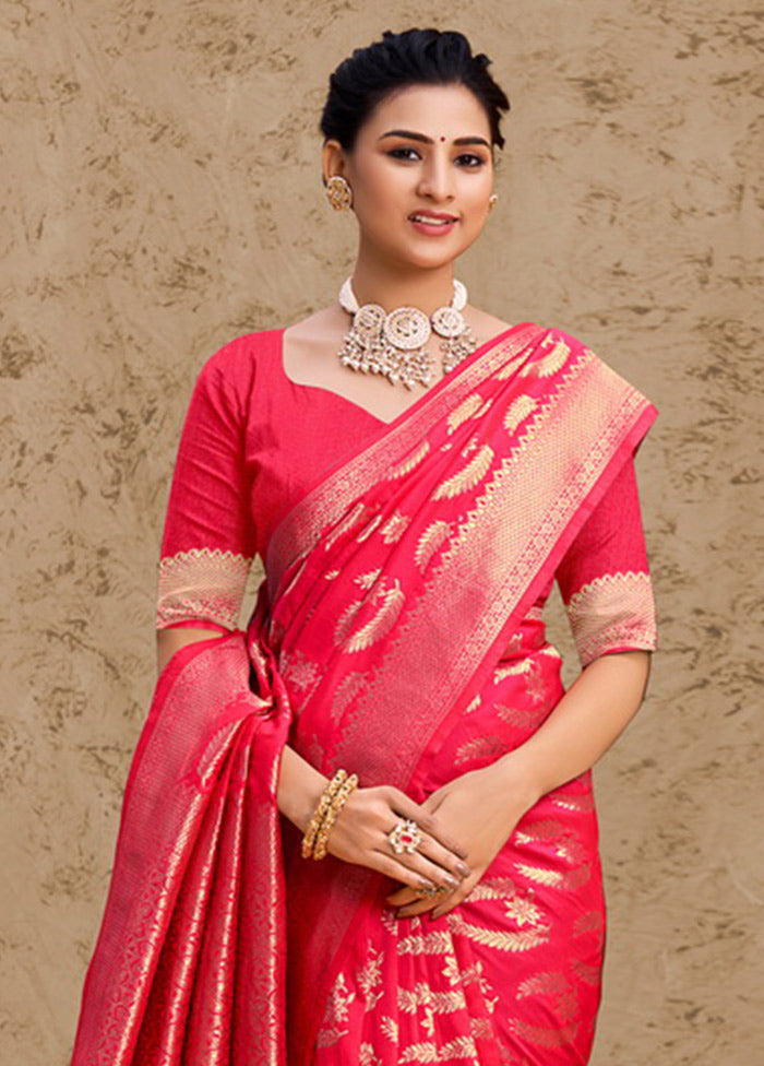 Pink Spun Silk Saree With Blouse Piece