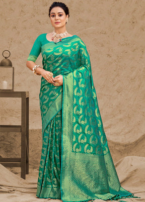 Rama Spun Silk Saree With Blouse Piece